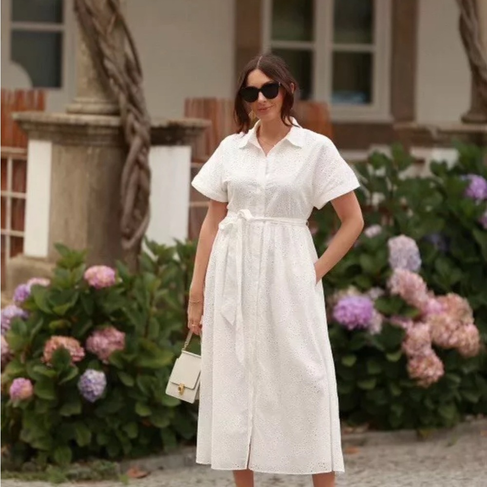 Zara White Midi Dress with Timeless Elegance
